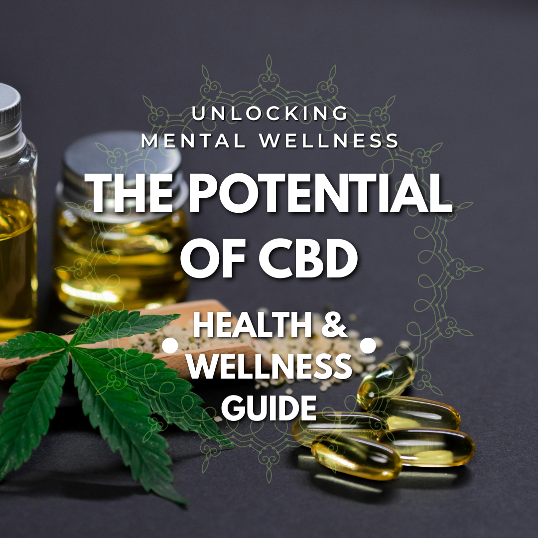 CBD oil jars, capsules, ground hemp, and a hemp leaf on display, emphasizing natural wellness