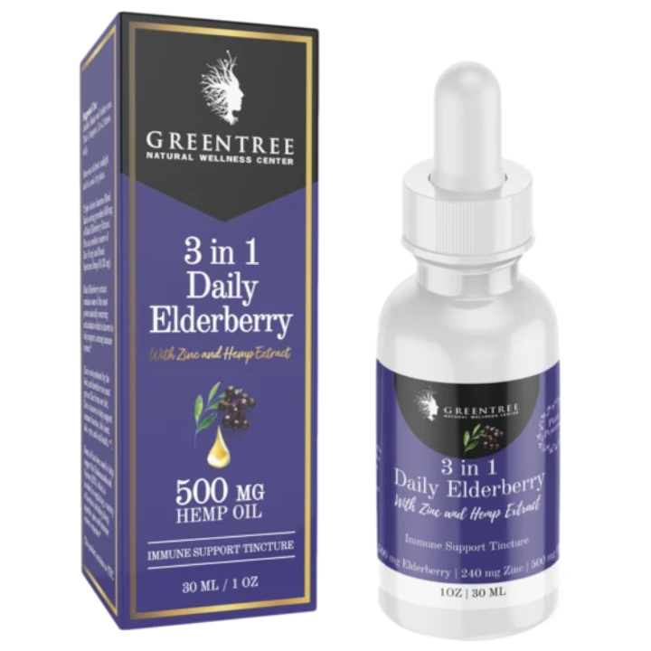 GreenTree Naturals Broad Spectrum CBD Tincture, Elderberry 3-in-1 - 1oz