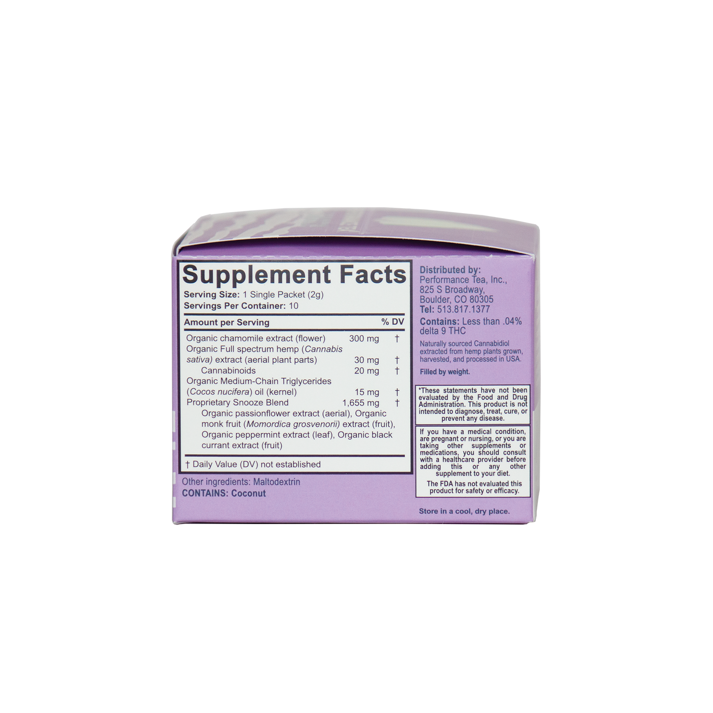 Performance Tea, Box of Snooze CBD Packets - 20mg, 10ct (a Beverage) made by Performance Tea sold at CBD Emporium