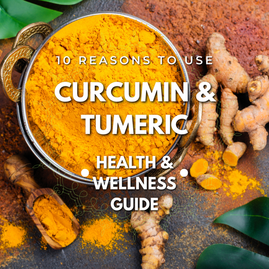 Bowl of turmeric powder with turmeric roots around it, dusted with ground turmeric