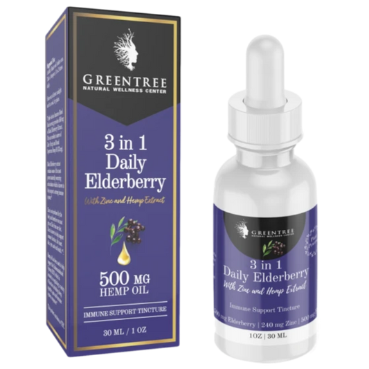 GreenTree Naturals Broad Spectrum CBD Tincture, Elderberry 3-in-1 - 1oz